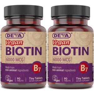 Tabletas biotina vegana DEVA 6000 mcg para cabello y uñas