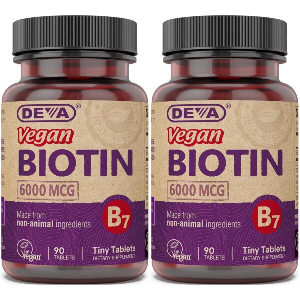 Tabletas biotina vegana DEVA 6000 mcg para cabello y uñas