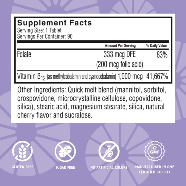 Tabletas Celebrate Vitamins B12 quick melt 1000 mcg cereza