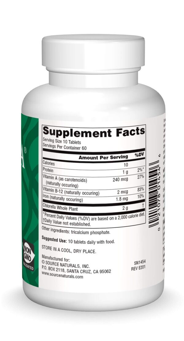 Tabletas Chlorella verde vegetal B12 Source Naturals suplemento