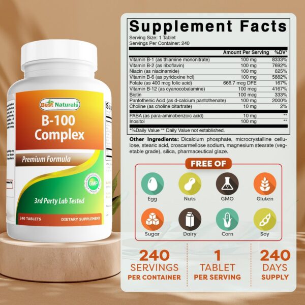 Tabletas complejo vitamina B Best Naturals sin gluten