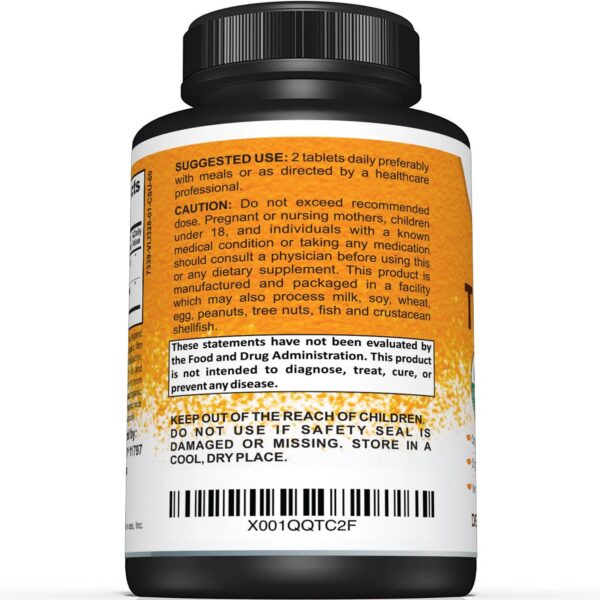 Tabletas de cúrcuma orgánica certificado USDA con pimienta negra