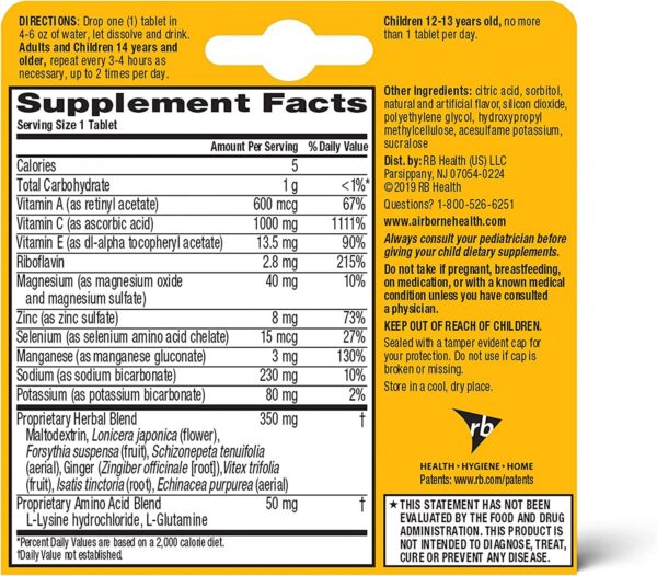 Tabletas efervescentes Airborne para apoyo inmunológico