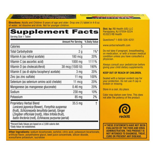 Tabletas efervescentes Airborne sabor muy berry 1000mg C