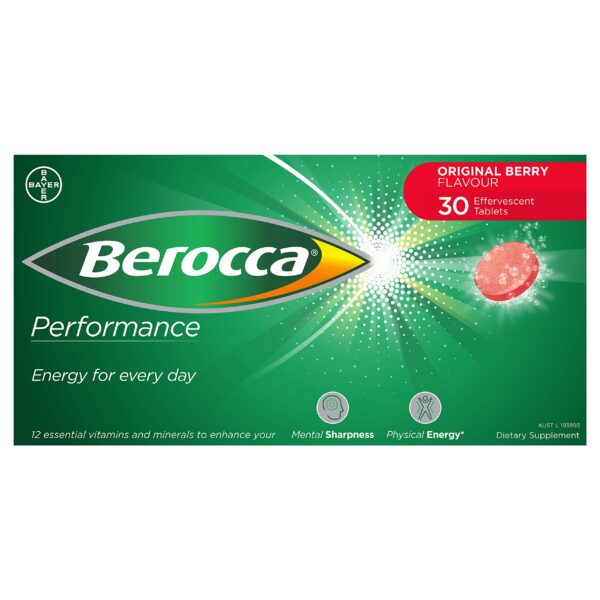 Tabletas efervescentes Berocca Performance sabor berry sin cafeína