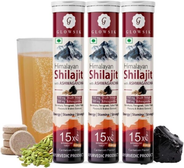 Tabletas efervescentes G-GLOWSIK Shilajit Himalaya paquete de 3