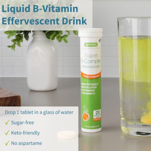 Tabletas efervescentes Super B-Complex Igennus color naranja