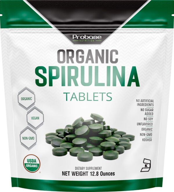 Tabletas de espirulina orgánica Probase Nutrition envase frontal