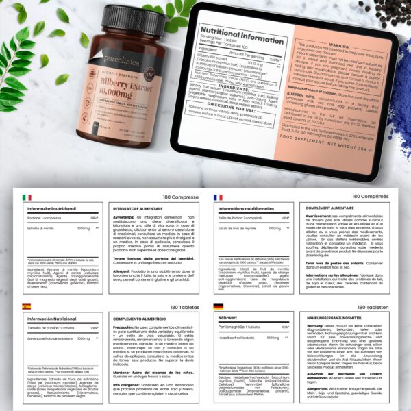 Tabletas de extracto de arándano con pimienta negra para alta absorción