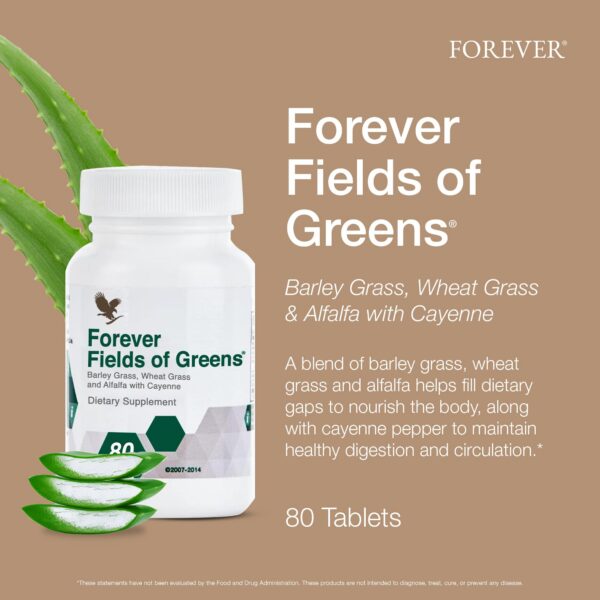 Version 1.0.0 Tabletas Forever Living Fields of Greens en mano