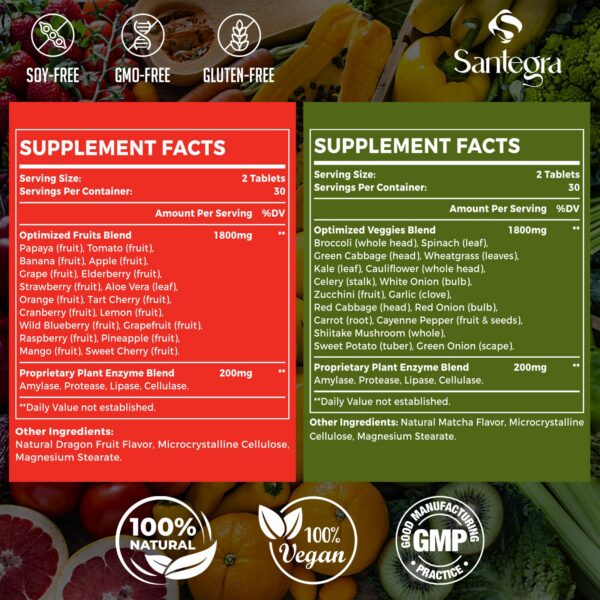 Empaque del suplemento 35 frutas y verduras sin aditivos Santegra