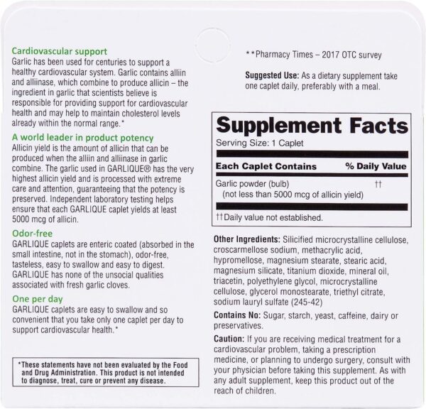 Tabletas Garlique ajo apoyo cardiovascular frasco