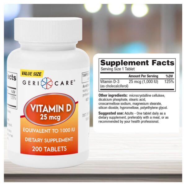 Tabletas GeriCare vitamina d3 1000 ui suplemento diario confiable