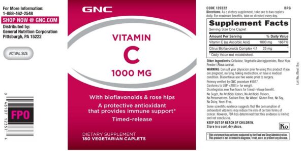 Tabletas GNC vitamina C 1000 mg liberación prolongada