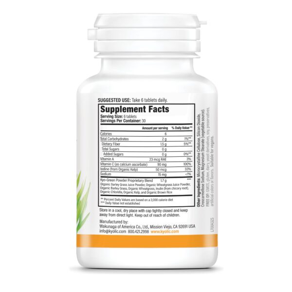 Tabletas Kyo-Green suplementos vegano sin gluten y sin soya