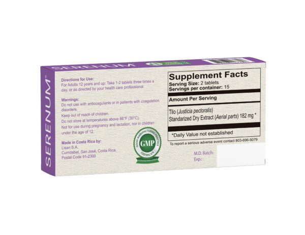 Tabletas Lisanatura Serenum sin azúcar, gluten ni lactosa