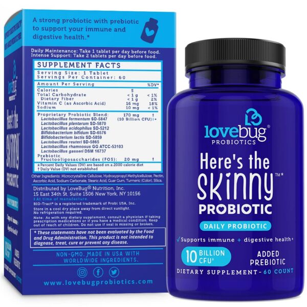 Tabletas lovebug PROBIOTICS para salud digestiva y sistema inmune