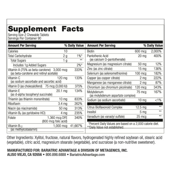 Tabletas masticables Bariatric Advantage sabor baya