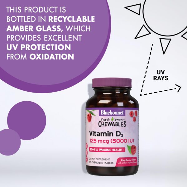 Tabletas masticables vitamina d3 Bluebonnet sin soya y libres de gluten