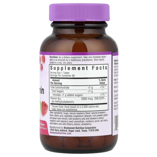 Tabletas masticables Bluebonnet sabor frambuesa vitamina B12