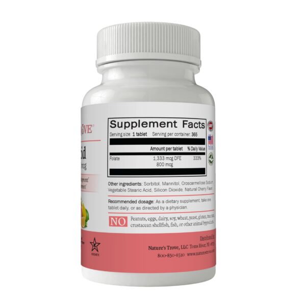 Tabletas masticables Nature's Trove ácido fólico sabor cereza