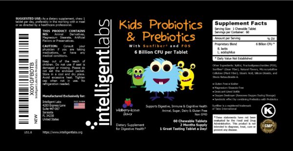 Tabletas masticables probióticos Intelligent Labs para niños