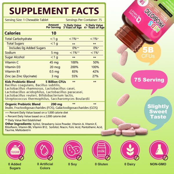 Tabletas masticables probióticos NATURE TARGET para niños