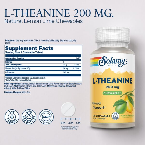 Tabletas masticables Solaray L-Teanina sabor limón lima