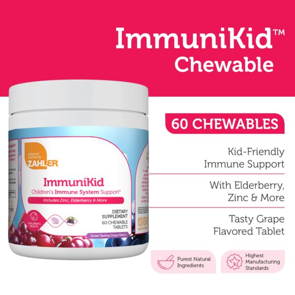 Tabletas masticables sabor uva Zahler Kids suplemento inmune para niños
