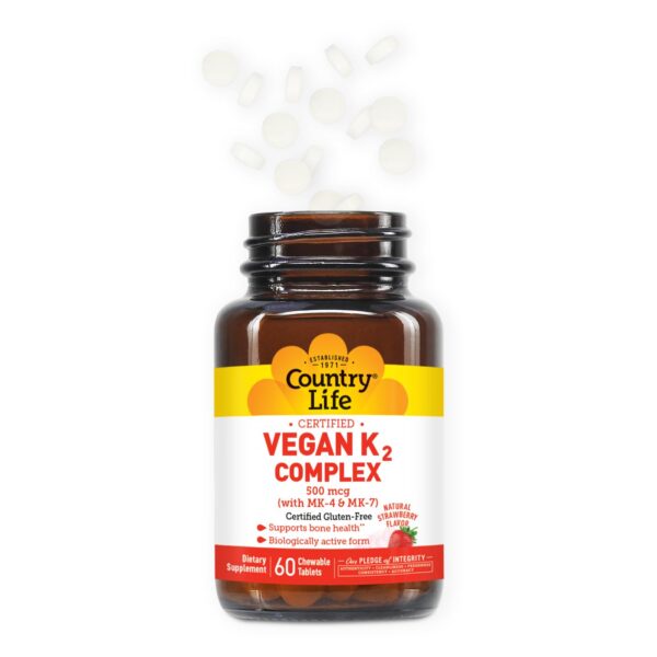 Tabletas masticables vitamina K2 Country Life sabor a fresa vegana