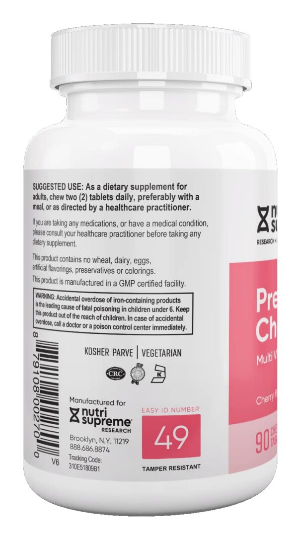 Tabletas masticables vitamina prenatal Nutri Supreme con folato