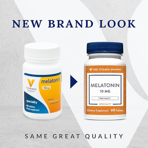 Tabletas de melatonina 10mg The Vitamin Shoppe sobre fondo blanco