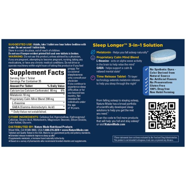 Tabletas de melatonina Nature Made Sleep Longer en blister