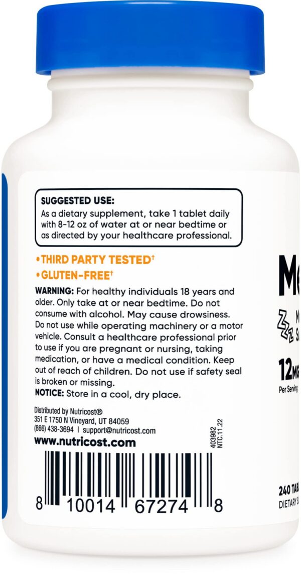 Tabletas melatonina Nutricost para sueño saludable