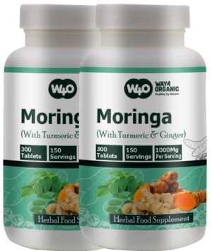 Tabletas moringa con cúrcuma y jengibre suplemento natural 300 pastillas