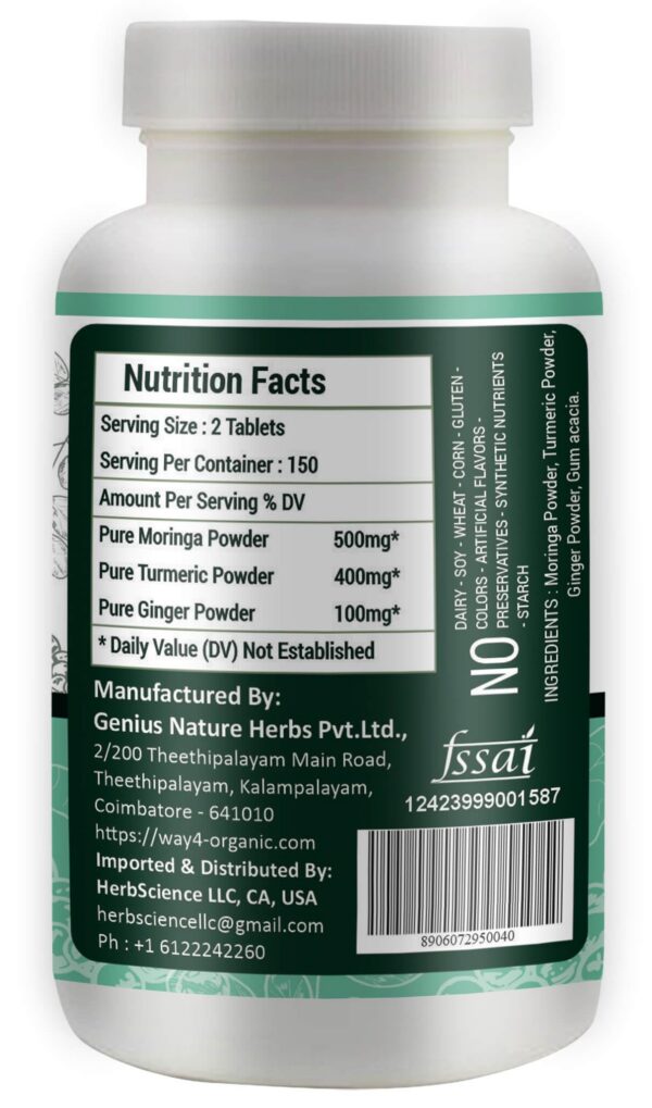 Version 1.0.0 Tabletas moringa sin recubrimiento con ingredientes naturales y vegetales