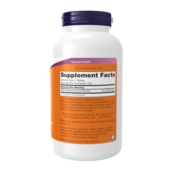 Tabletas MSM NOW Foods 200 unidades para soporte articular