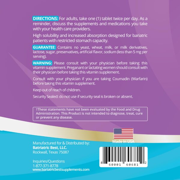 Version 1.0.0 Tabletas multivitamínicas bariátricas High ADEK en mano