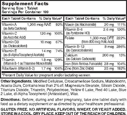 Tabletas multivitamínicas prenatales Nature's Blend 100 unidades