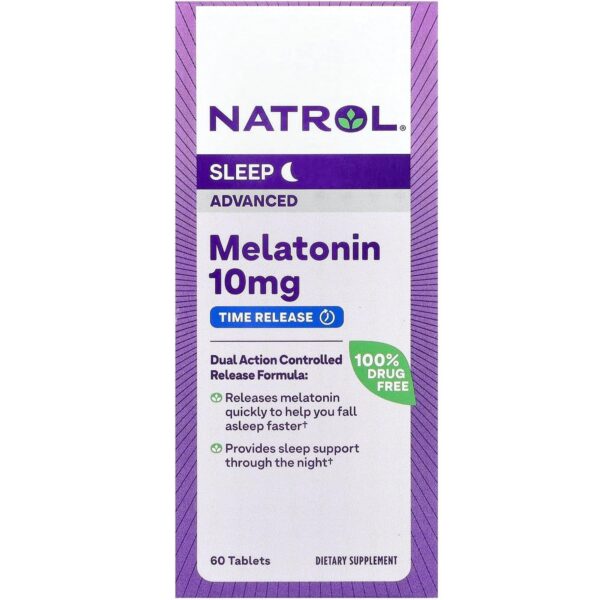 Tabletas Natrol Melatonina máxima potencia 10 mg caja frontal