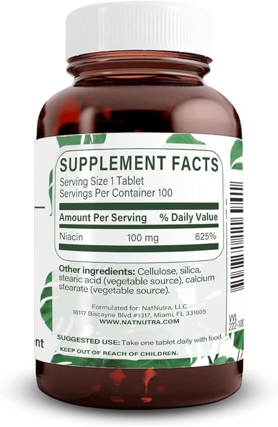 Tabletas Natural Nutra Niacina 100 mg para energía y piel