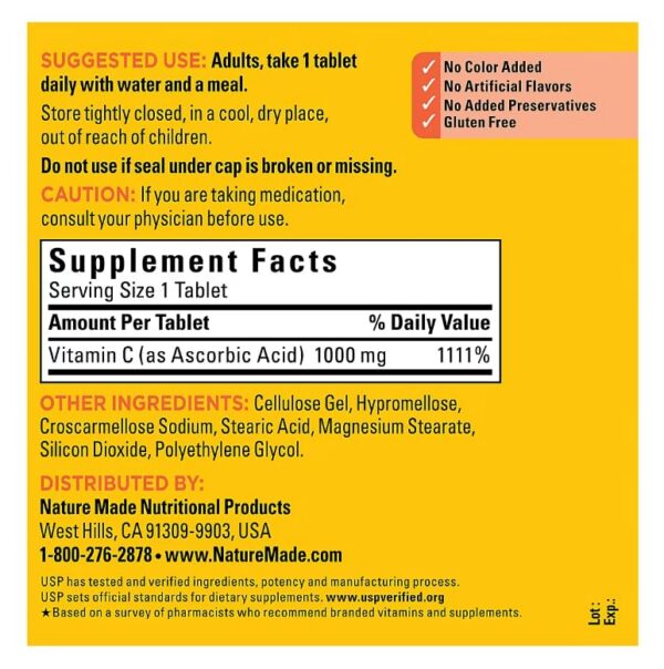 Tabletas Nature Made Vitamina C Extra Fuerte para salud e inmunidad