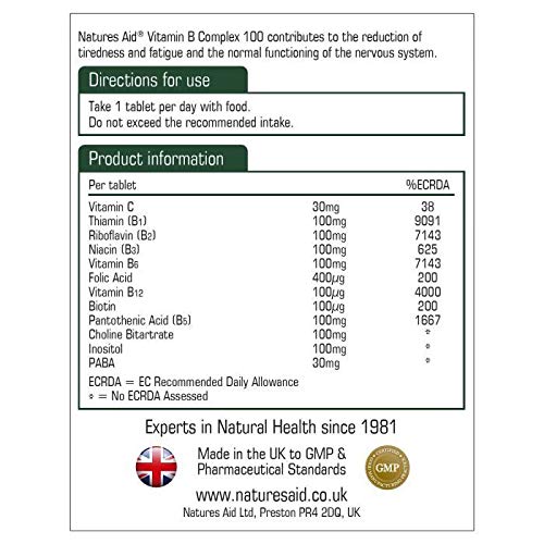 Natures Aid complejo vitamínico B mega potencia caja 4 paquetes