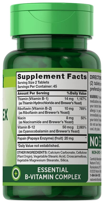 Tabletas Nature's Truth B-Complex y B-12 en botella