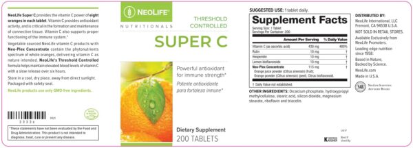 Tabletas NeoLife Super C en empaque