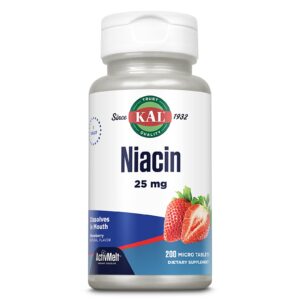Tabletas de niacina Kal 25 mg sabor fresa paquete