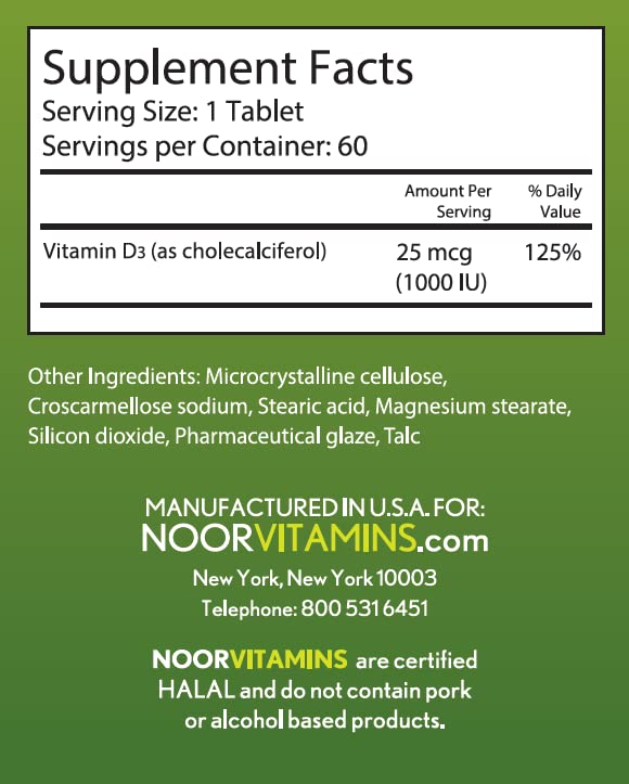 Tabletas Noor Vitamins Vitamina D3 Halal 60 unidades
