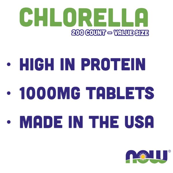 Tabletas Now Chlorella ingredientes naturales y vitaminas