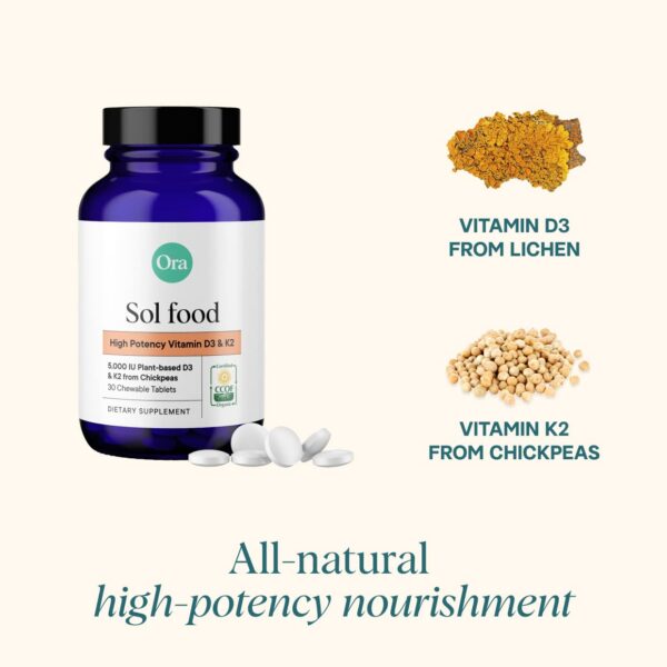 Tabletas Ora Organic vitamina D3 5000 IU y K2 naturales