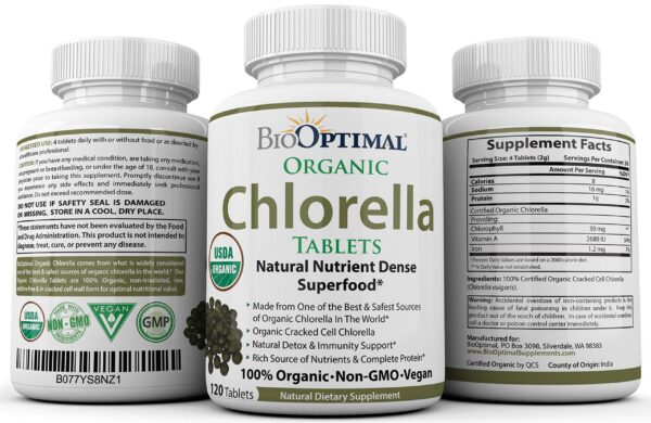 Tabletas orgánicas BioOptimal de espirulina natural sin aditivos